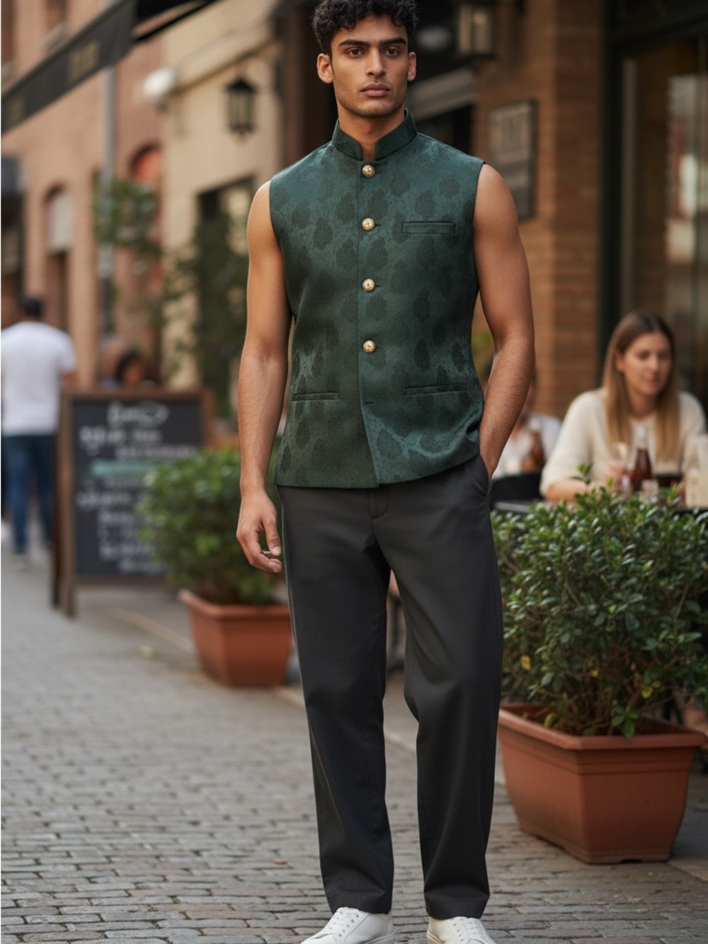 Elegant Green Nehru Vest - Men's Sleeveless Blazer